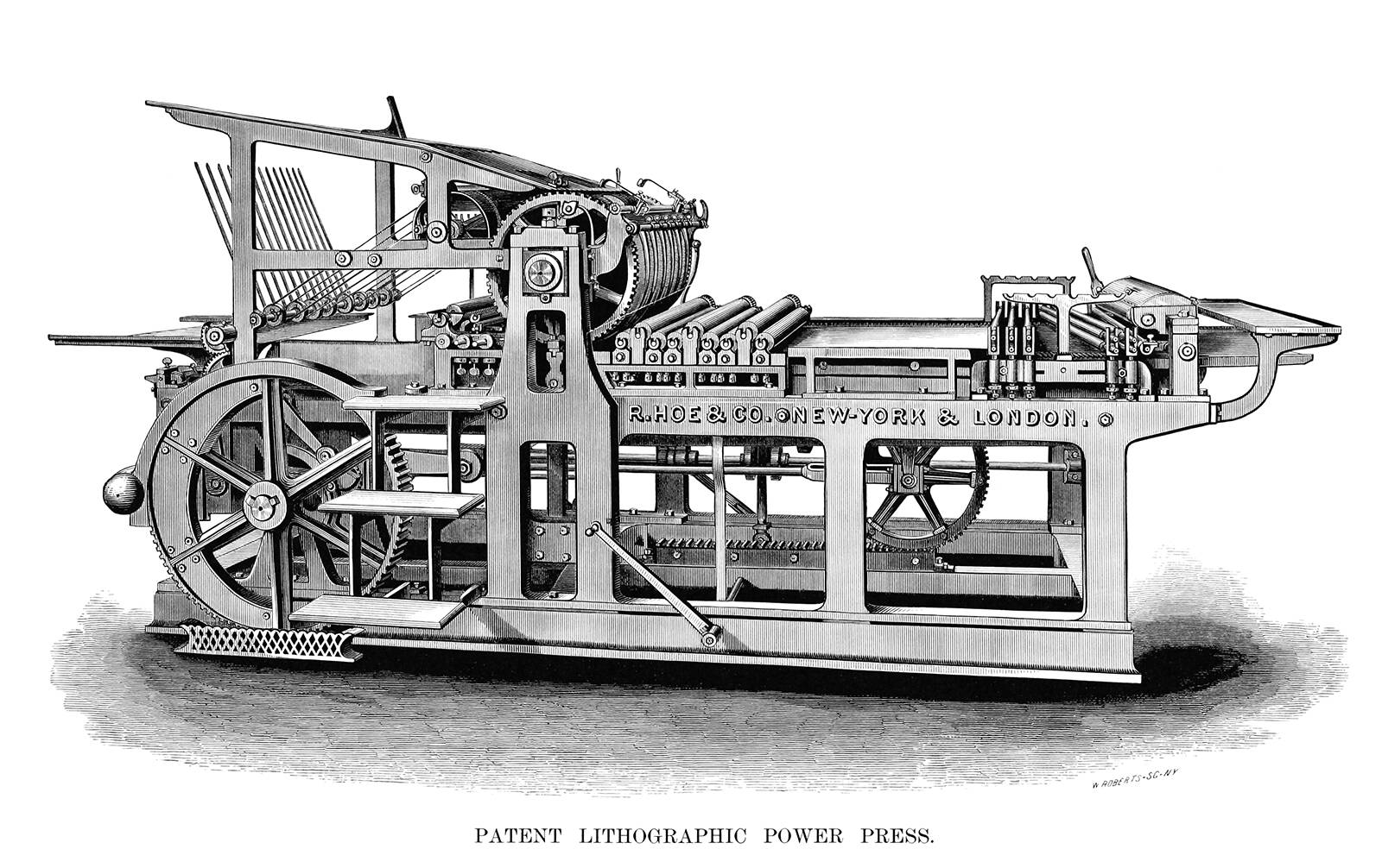 19th century illustration of a lithographic power press